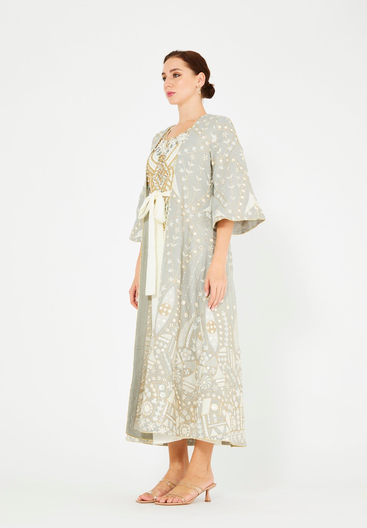 Gold Accent Embroidered Bisht & Dress Set