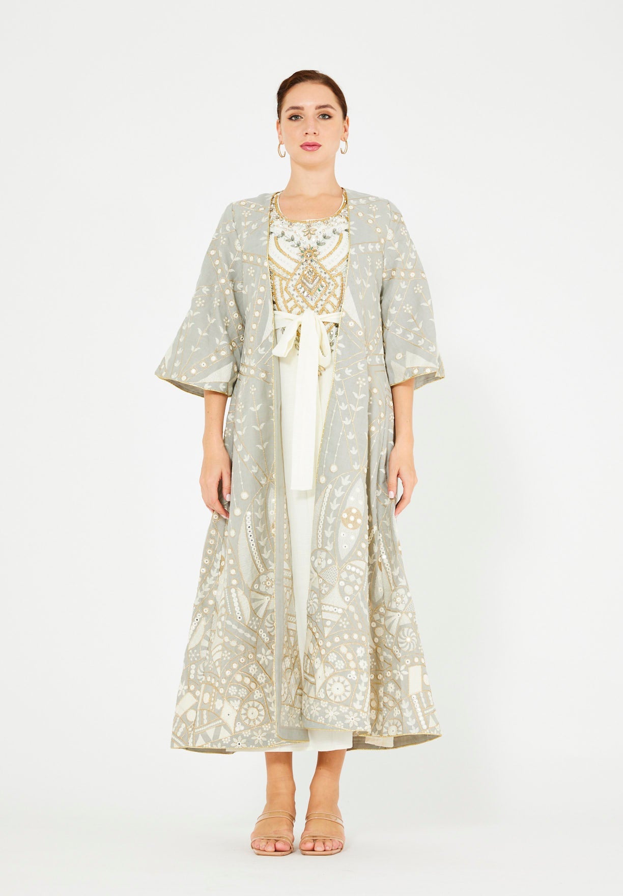 Gold Accent Embroidered Bisht & Dress Set