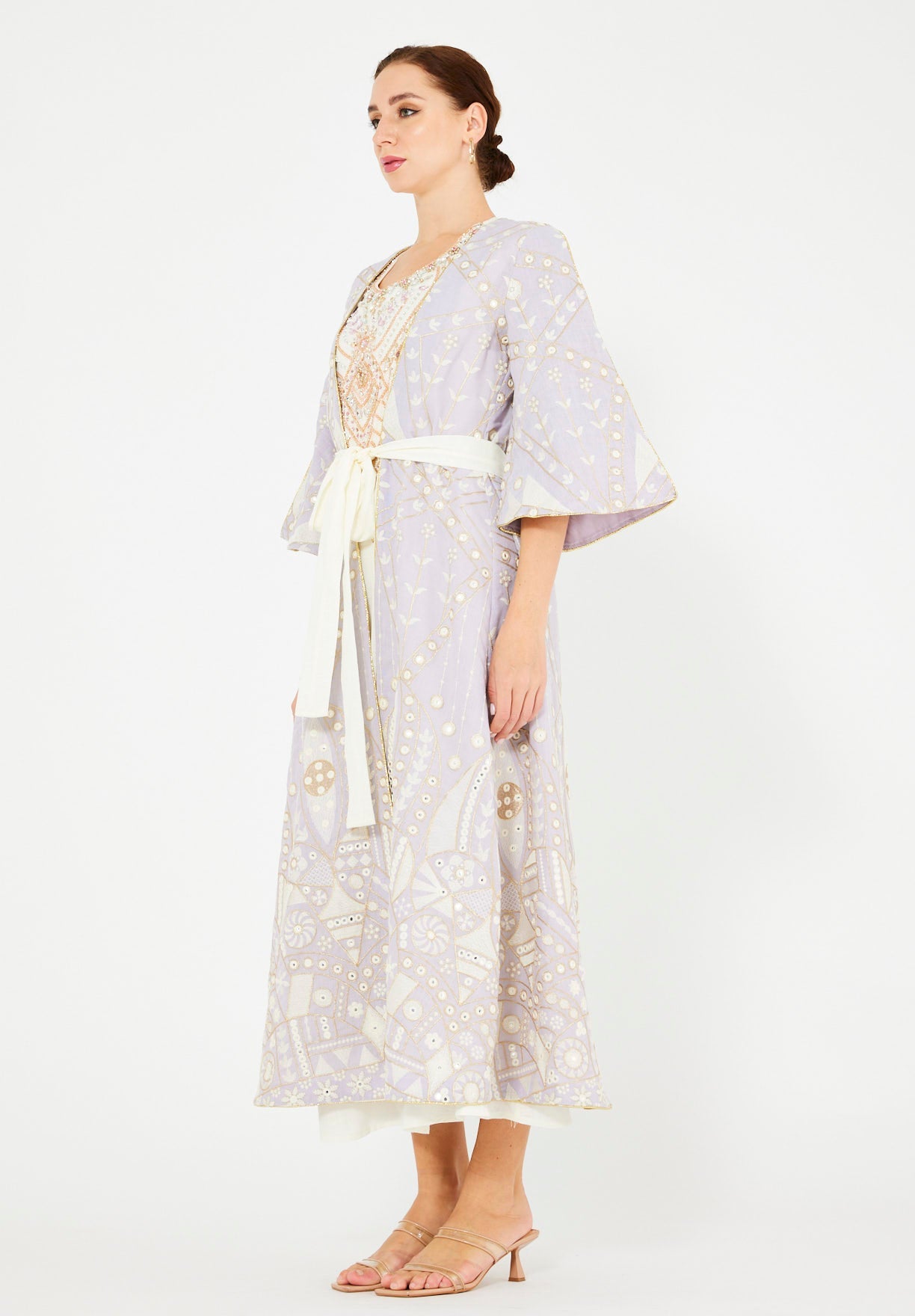 Gold Accent Embroidered Bisht & Dress Set