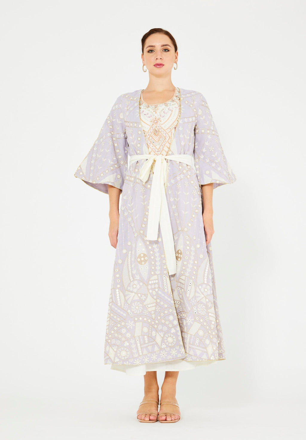 Gold Accent Embroidered Bisht & Dress Set