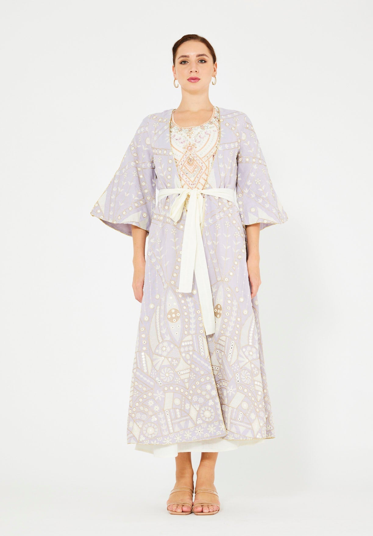 Gold Accent Embroidered Bisht & Dress Set