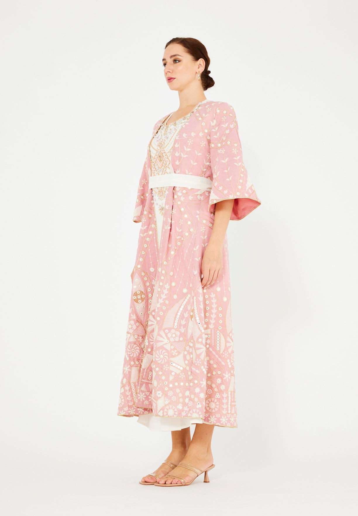 Gold Accent Embroidered Bisht & Dress Set