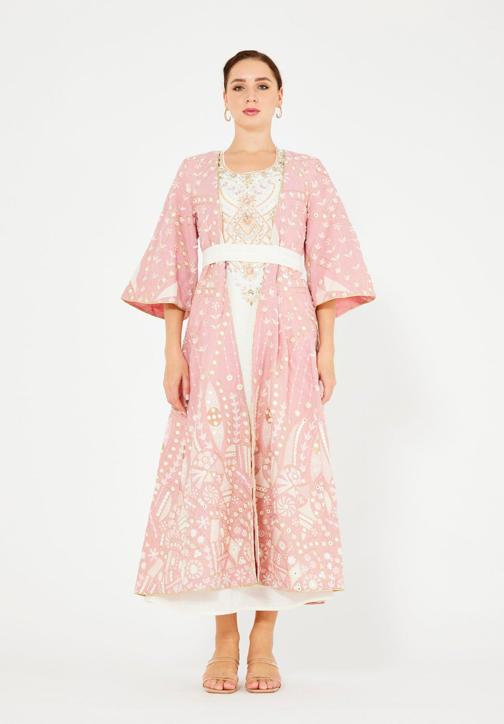 Gold Accent Embroidered Bisht & Dress Set