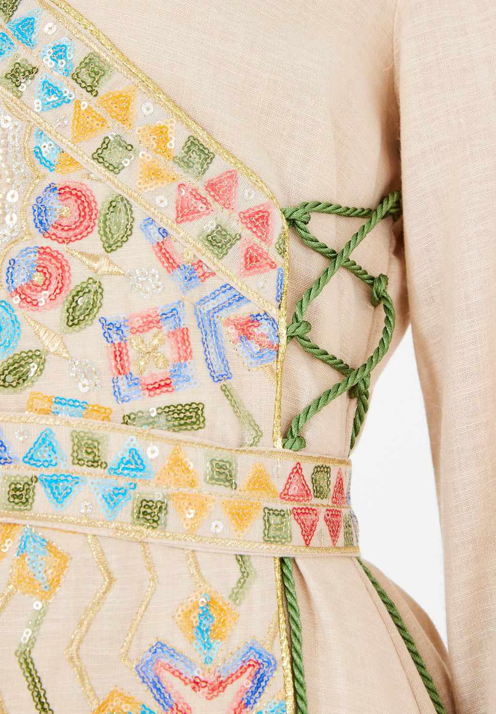 Wrap-Style Embellished Corded Lace Tie-Up Jalabiya