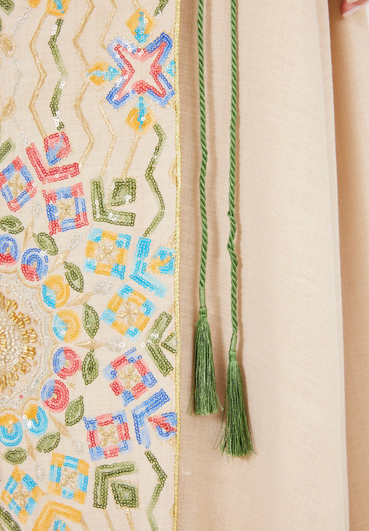 Wrap-Style Embellished Corded Lace Tie-Up Jalabiya