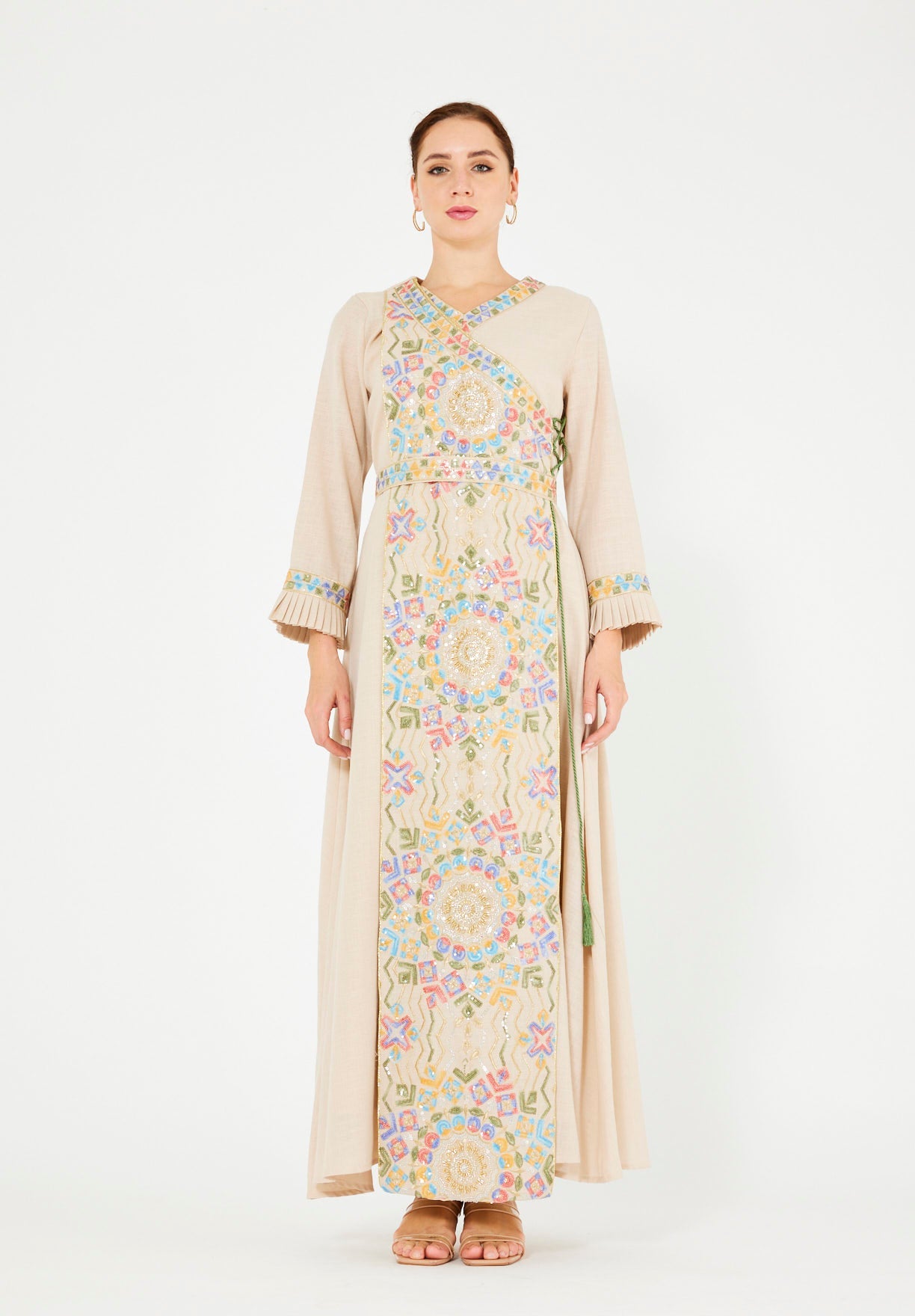 Wrap-Style Embellished Corded Lace Tie-Up Jalabiya