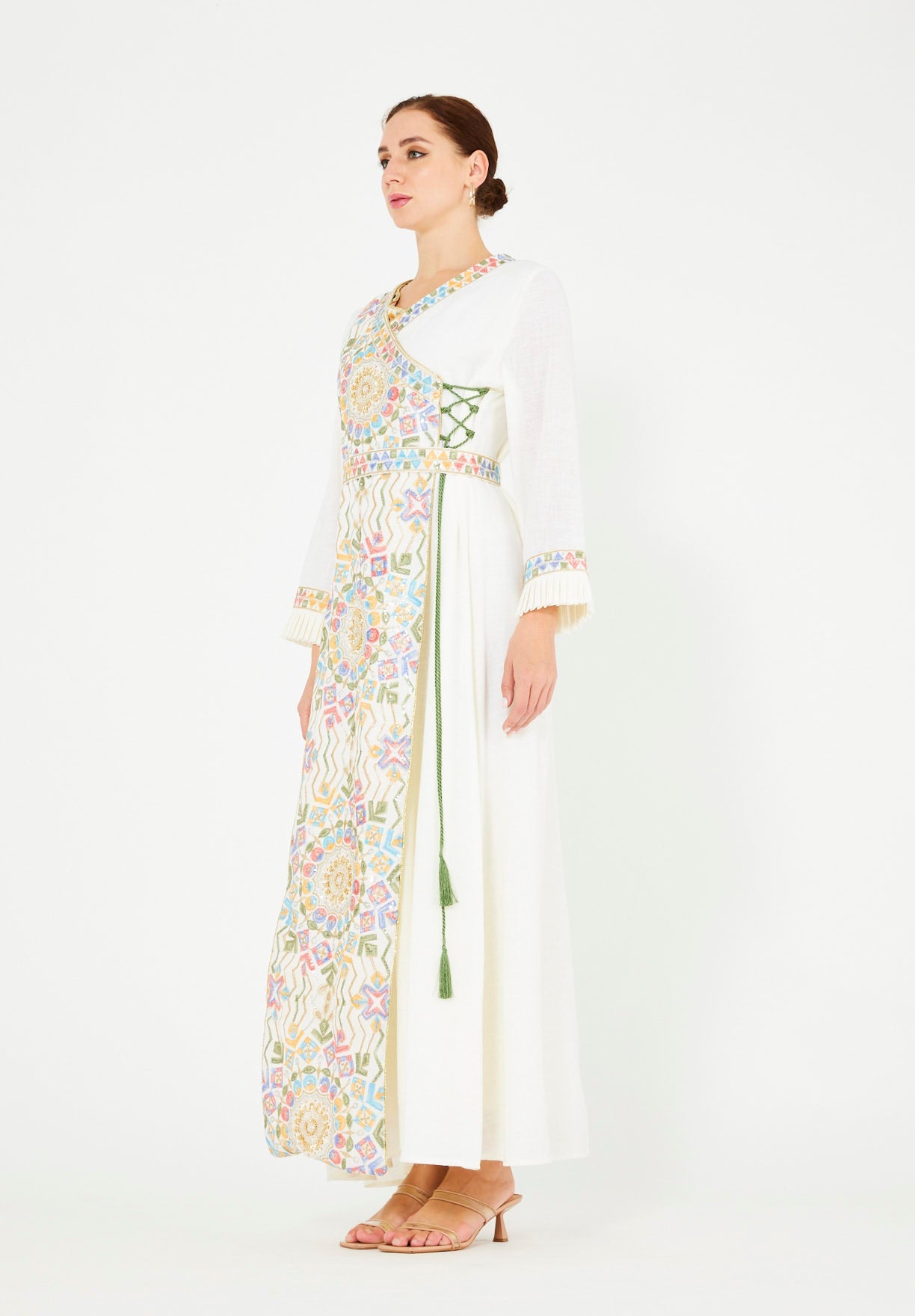 Wrap-Style Embellished Corded Lace Tie-Up Jalabiya