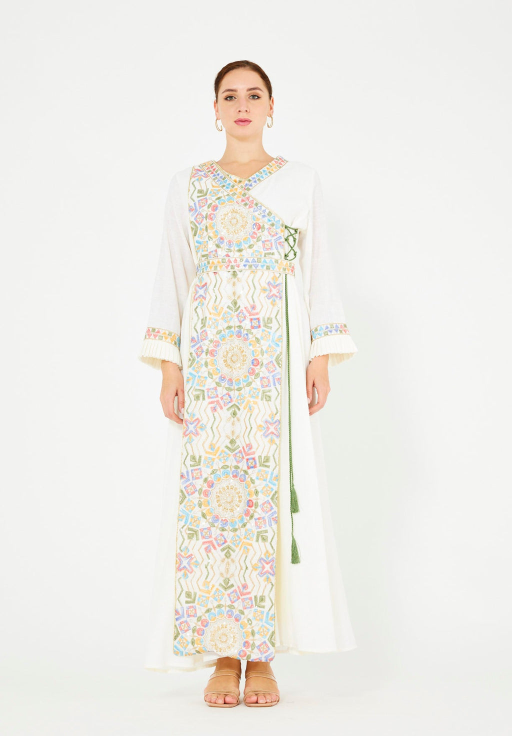 Wrap-Style Embellished Corded Lace Tie-Up Jalabiya