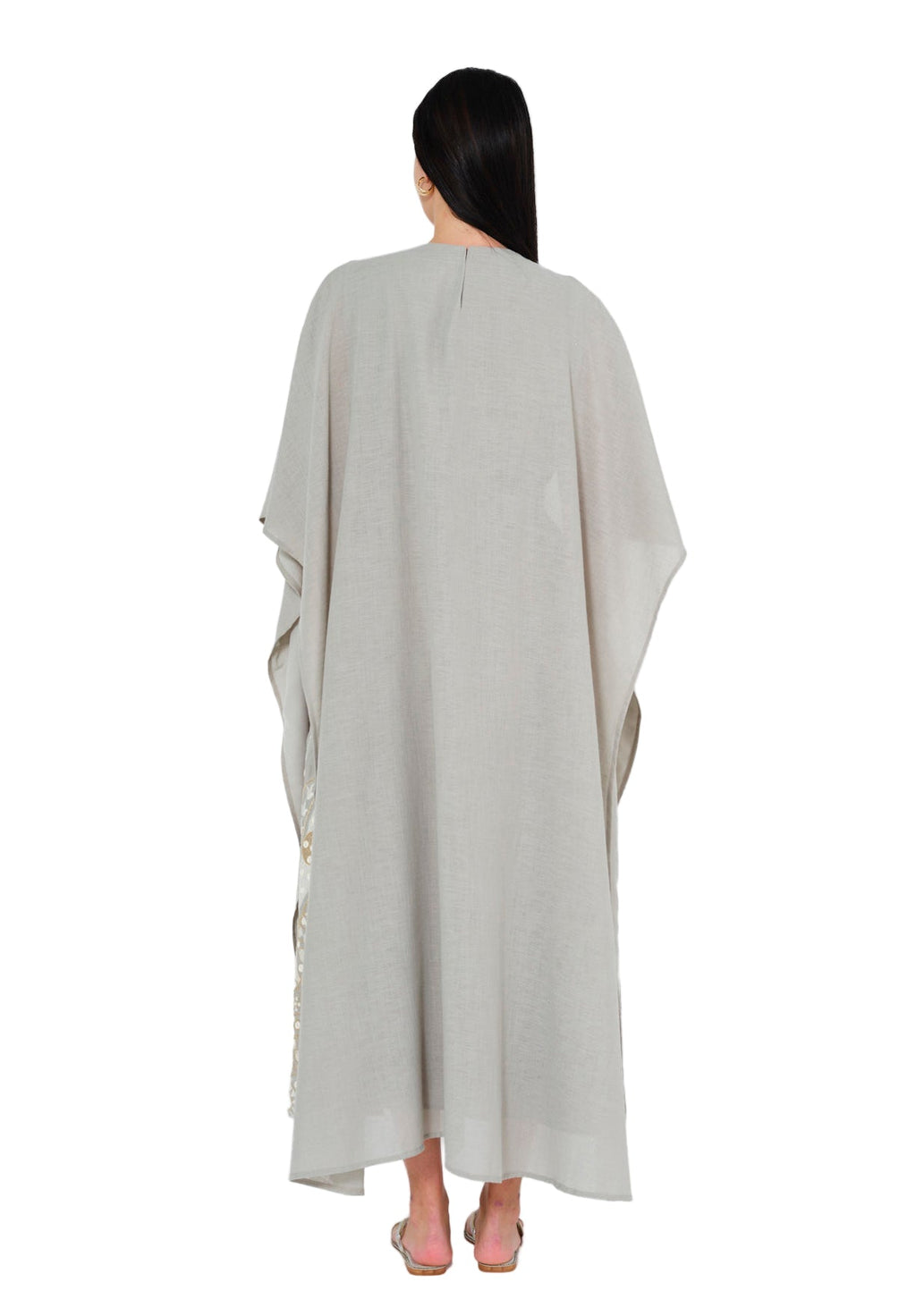 Embellished Grey Jalabiya with Flowing Cape