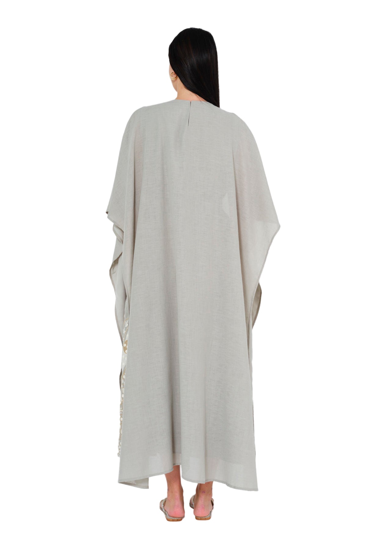 Embellished Grey Jalabiya with Flowing Cape