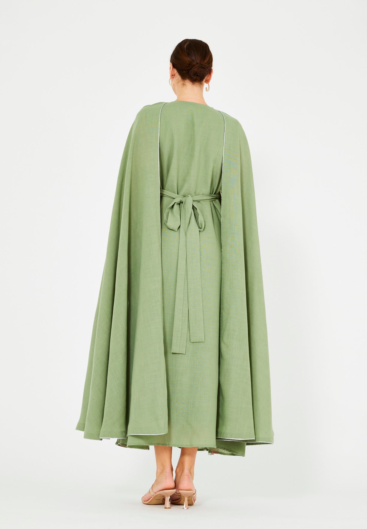 Embellished Cape Sleeve Abstract Pattern Dress