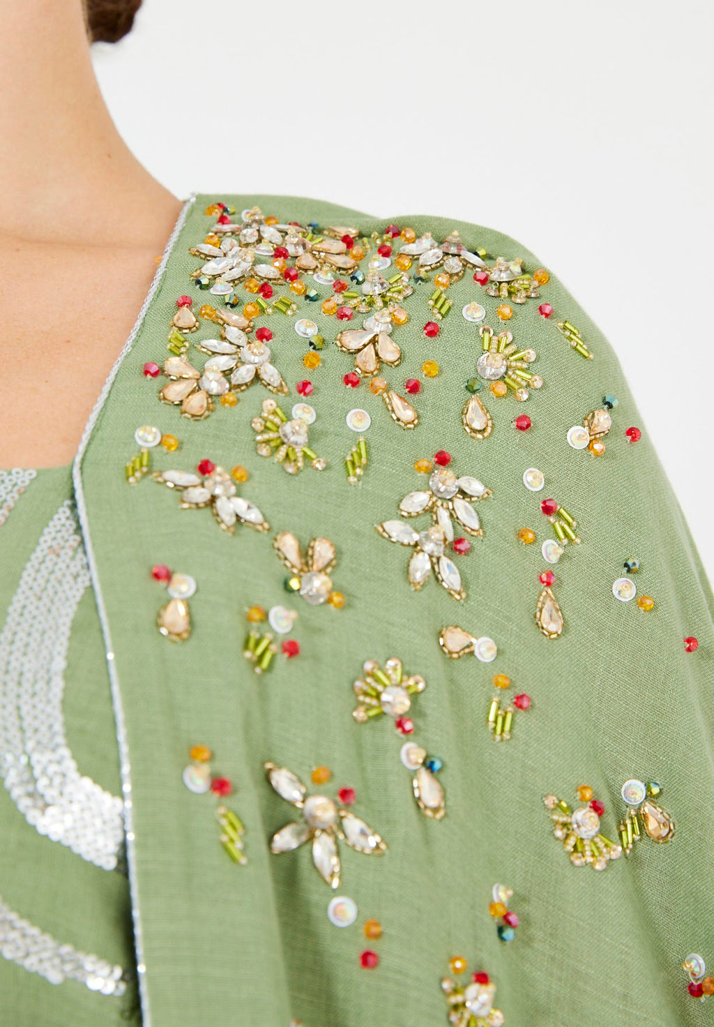 Embellished Cape Sleeve Abstract Pattern Dress