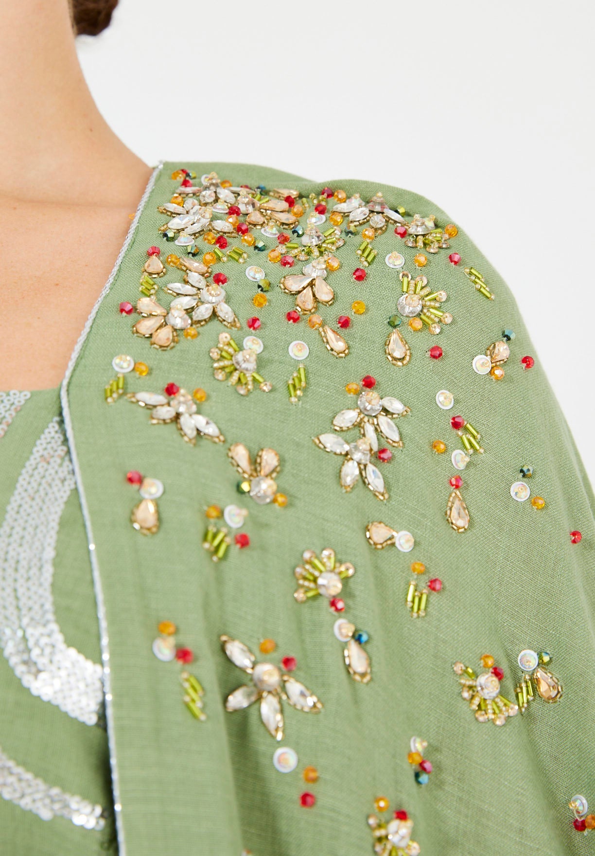 Embellished Cape Sleeve Abstract Pattern Dress