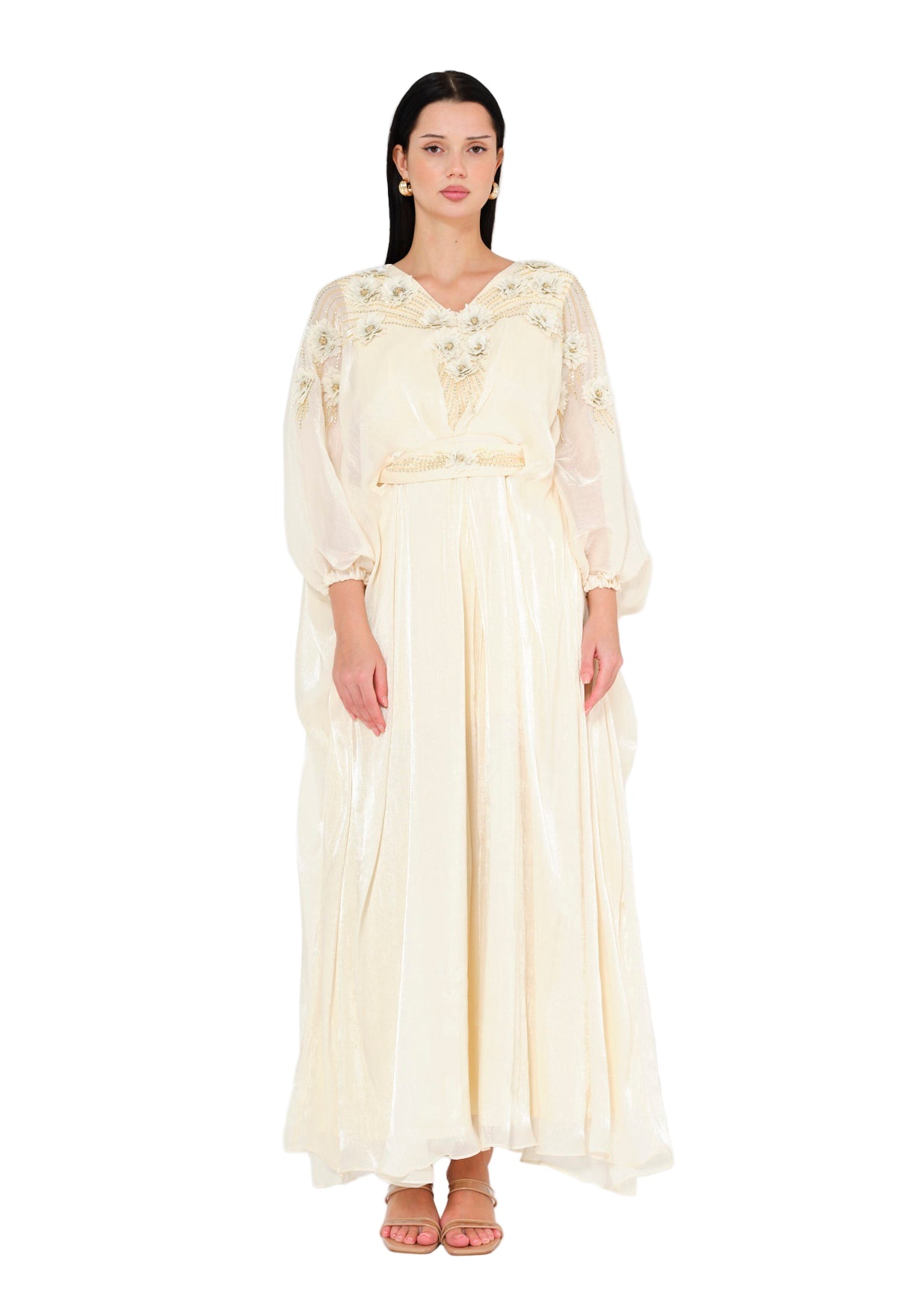 Graceful Pearl-Embroidered Evening Gown