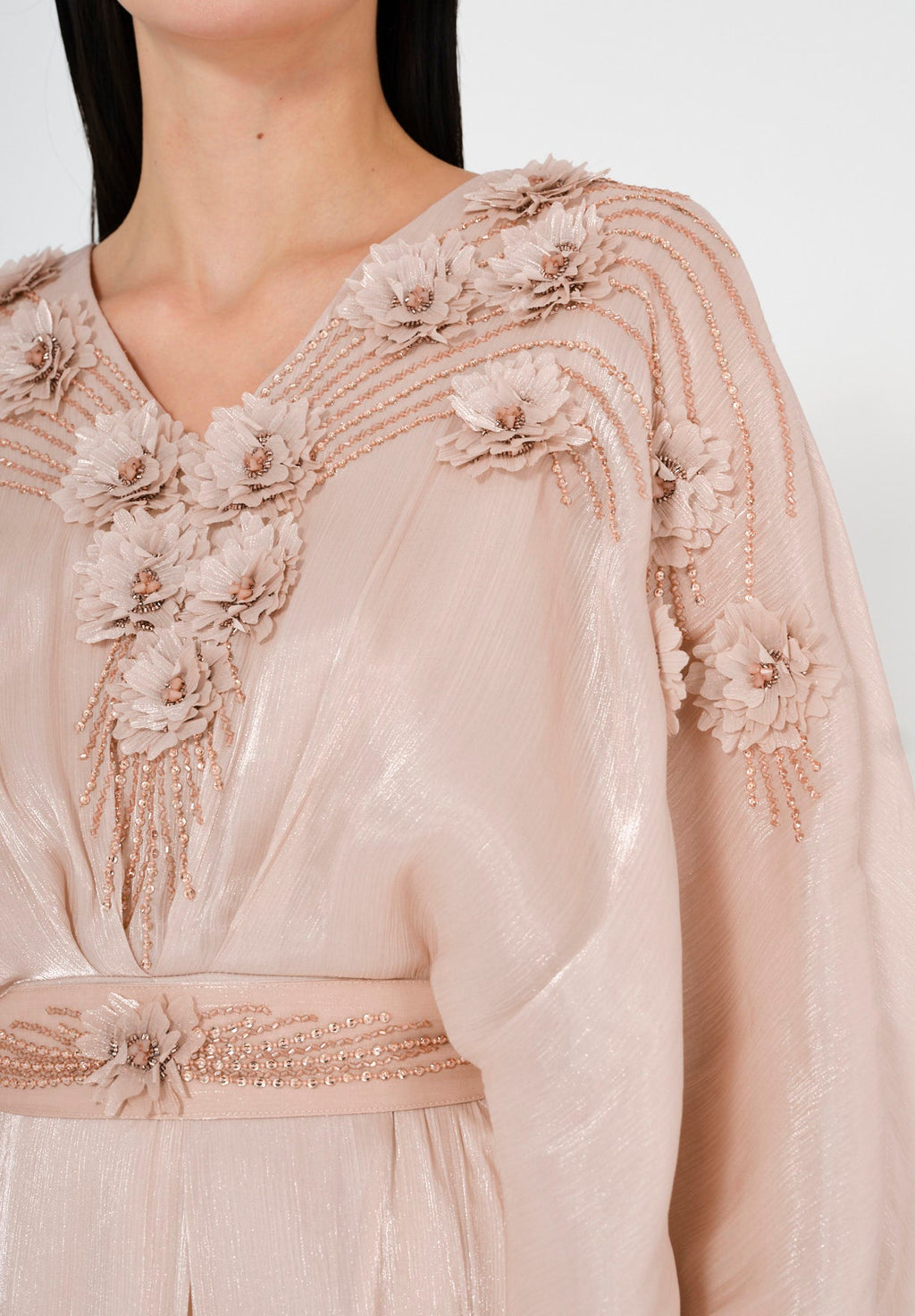 Graceful Pearl-Embroidered Evening Gown