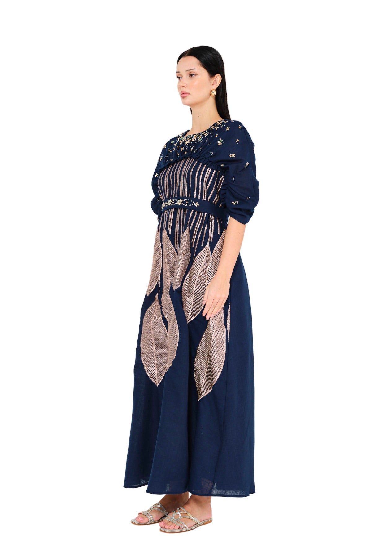 Regal Leaf Embellished Ruched Jalabiya