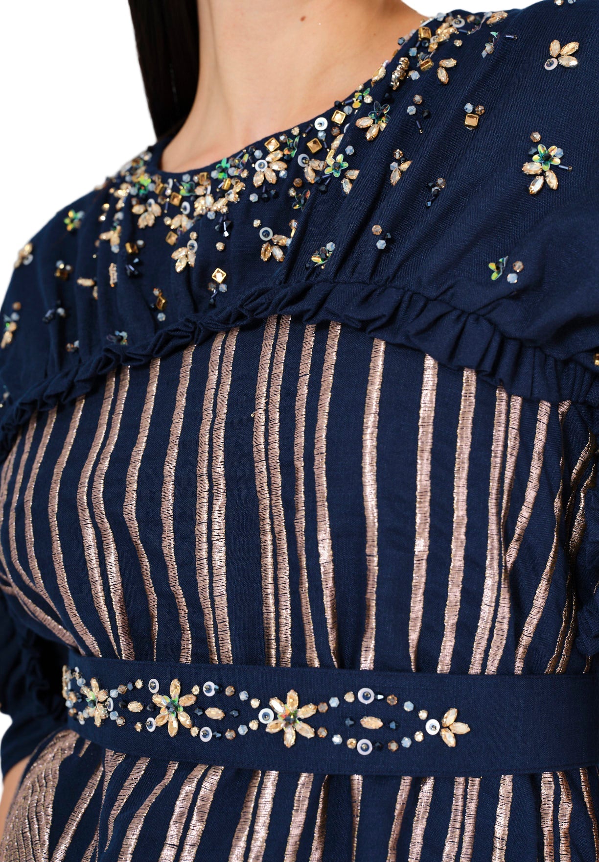 Regal Leaf Embellished Ruched Jalabiya