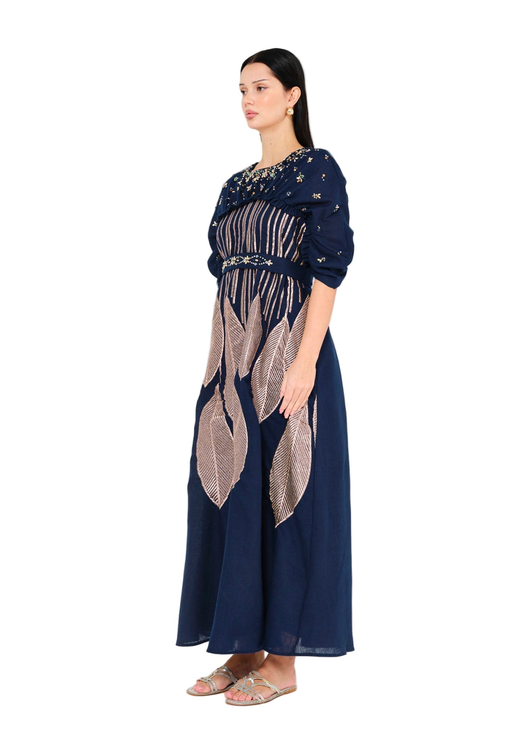Regal Leaf Embellished Ruched Jalabiya