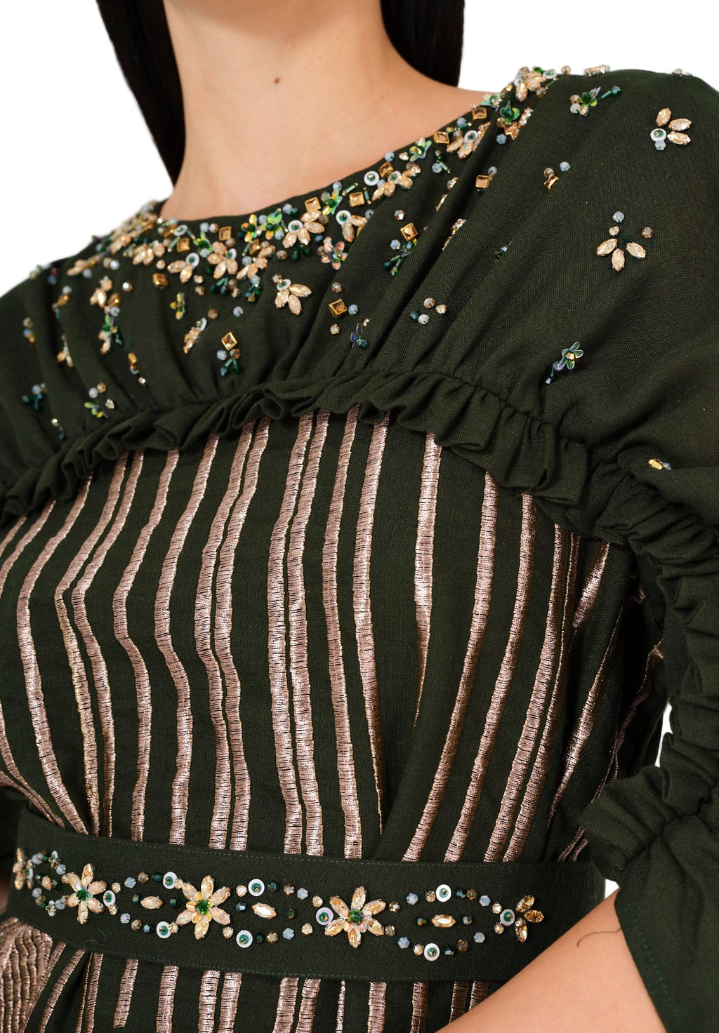 Regal Leaf Embellished Ruched Jalabiya