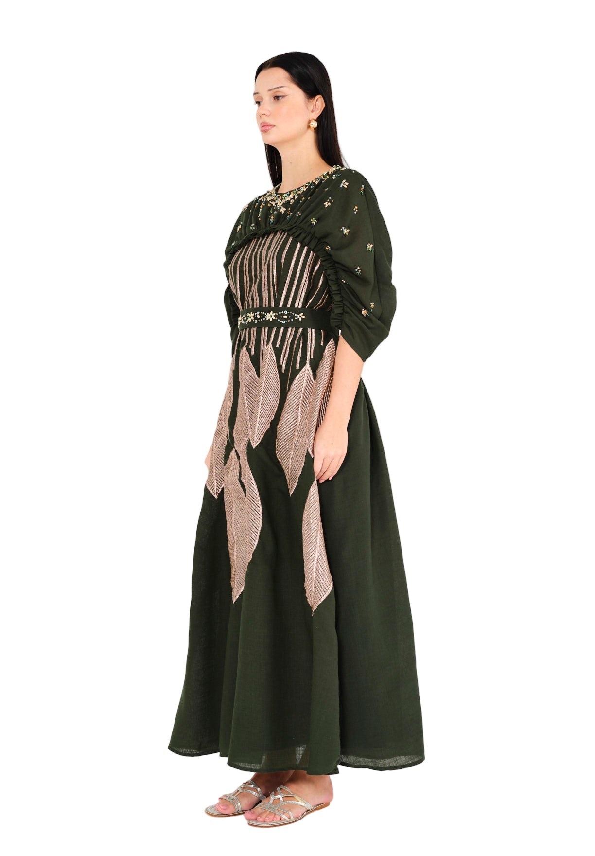 Regal Leaf Embellished Ruched Jalabiya