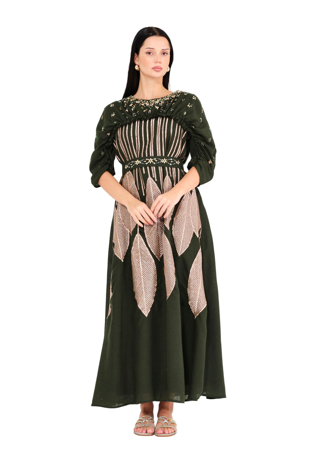 Regal Leaf Embellished Ruched Jalabiya