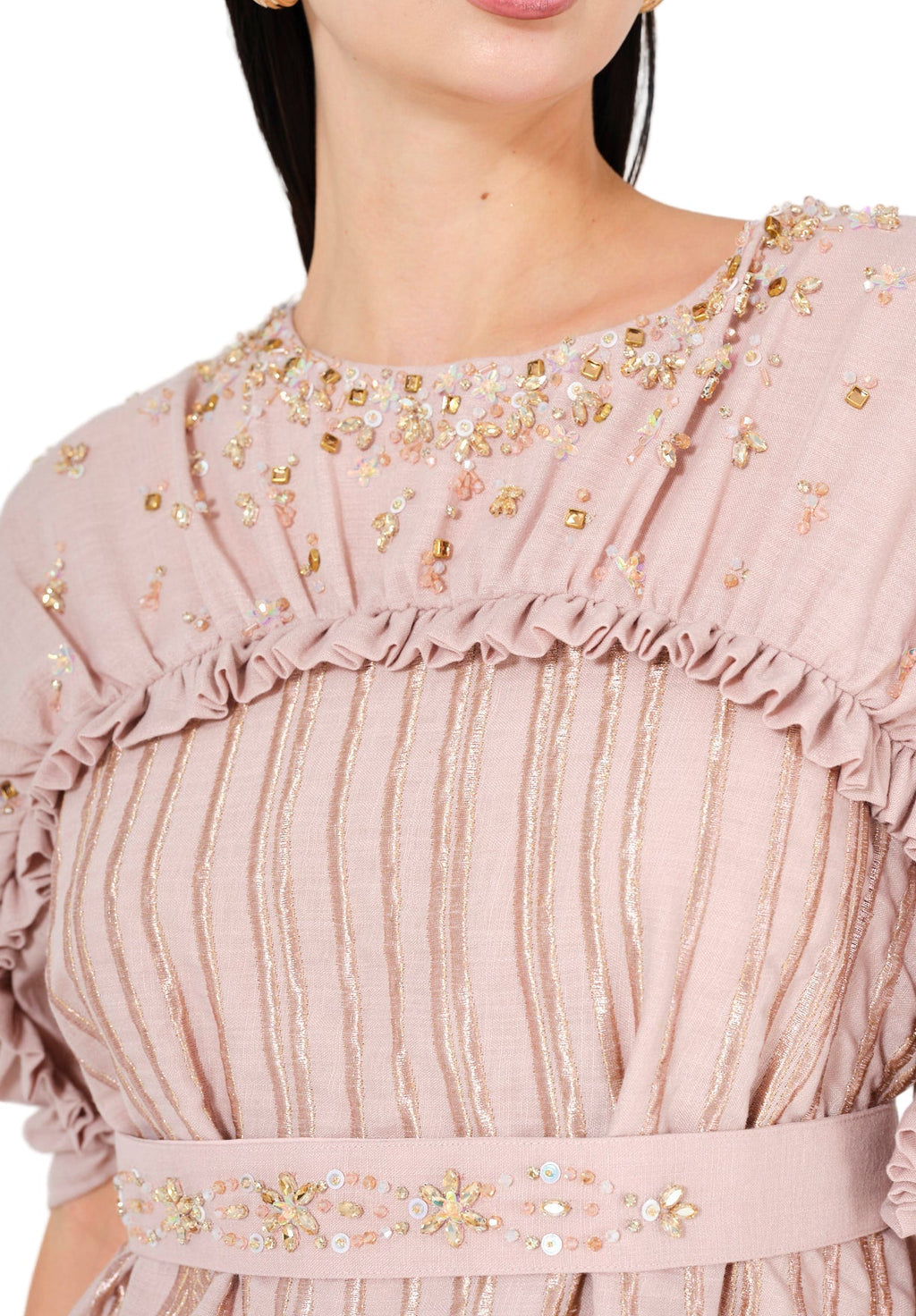 Regal Leaf Embellished Ruched Jalabiya