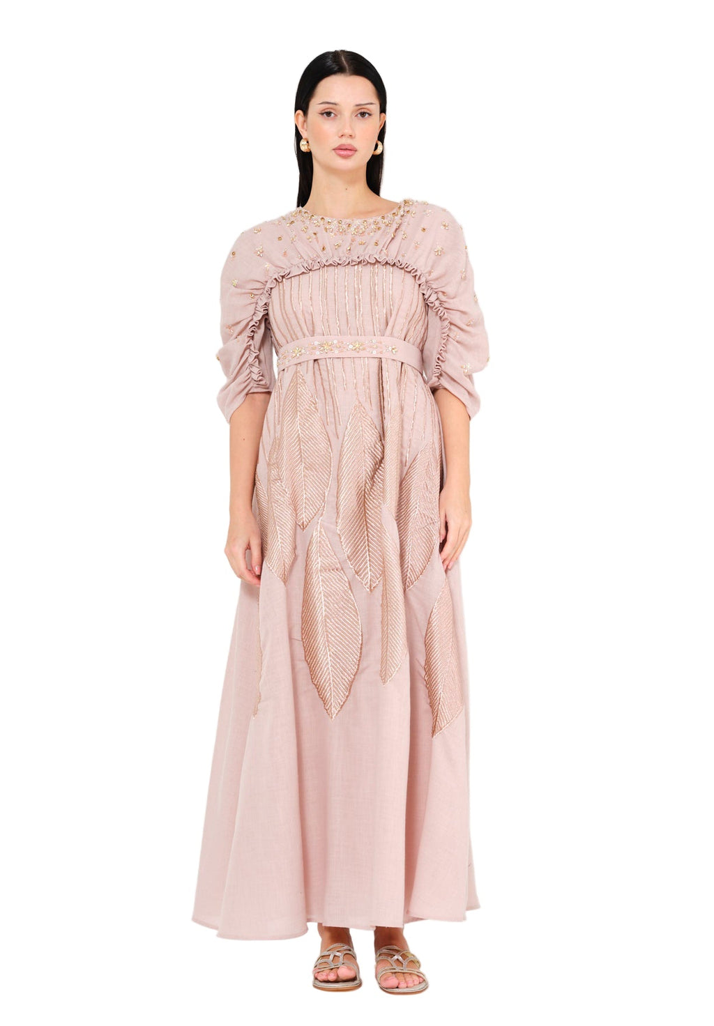 Regal Leaf Embellished Ruched Jalabiya