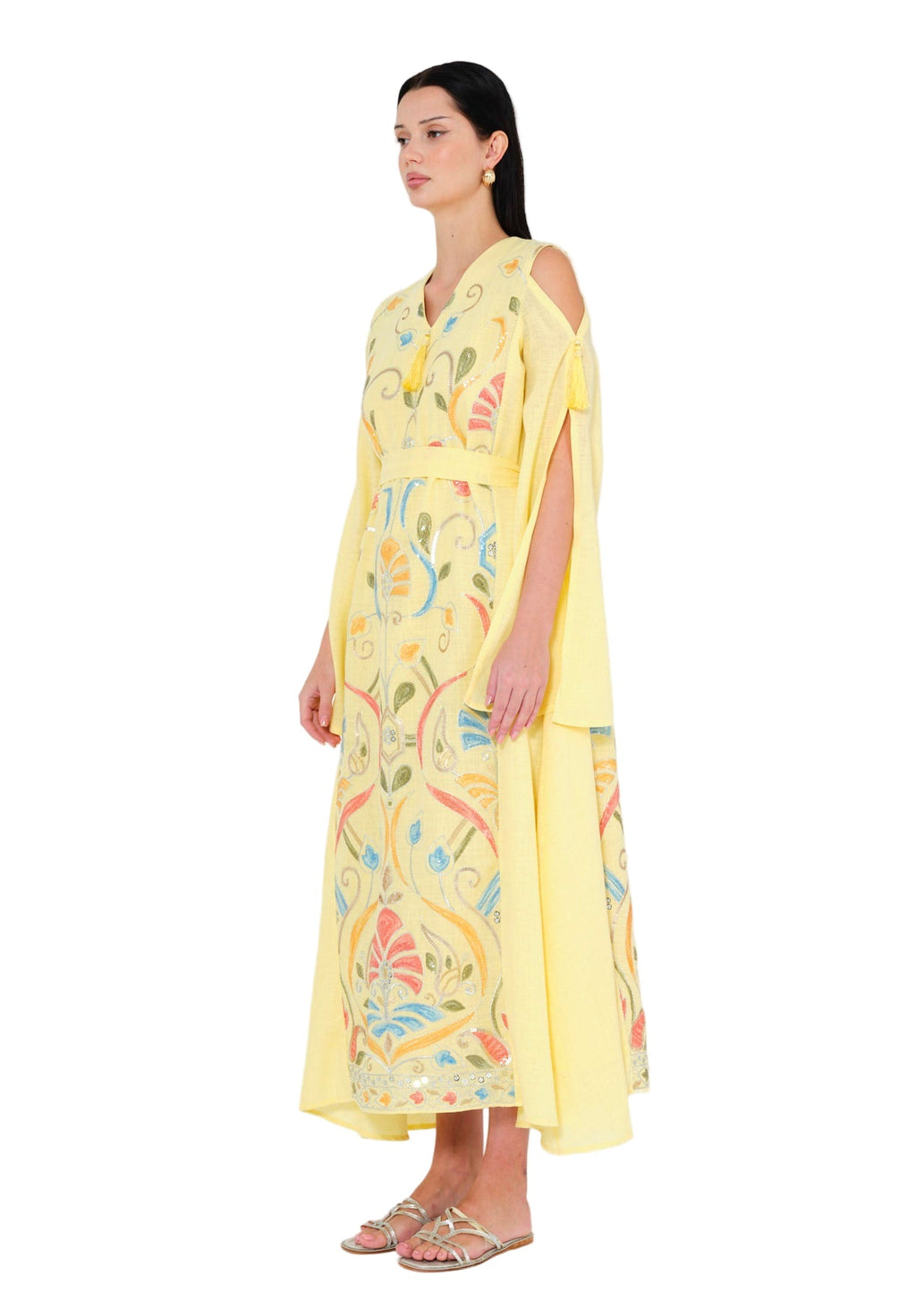Enchanted Bloom Embroidered Cape Jalabiya