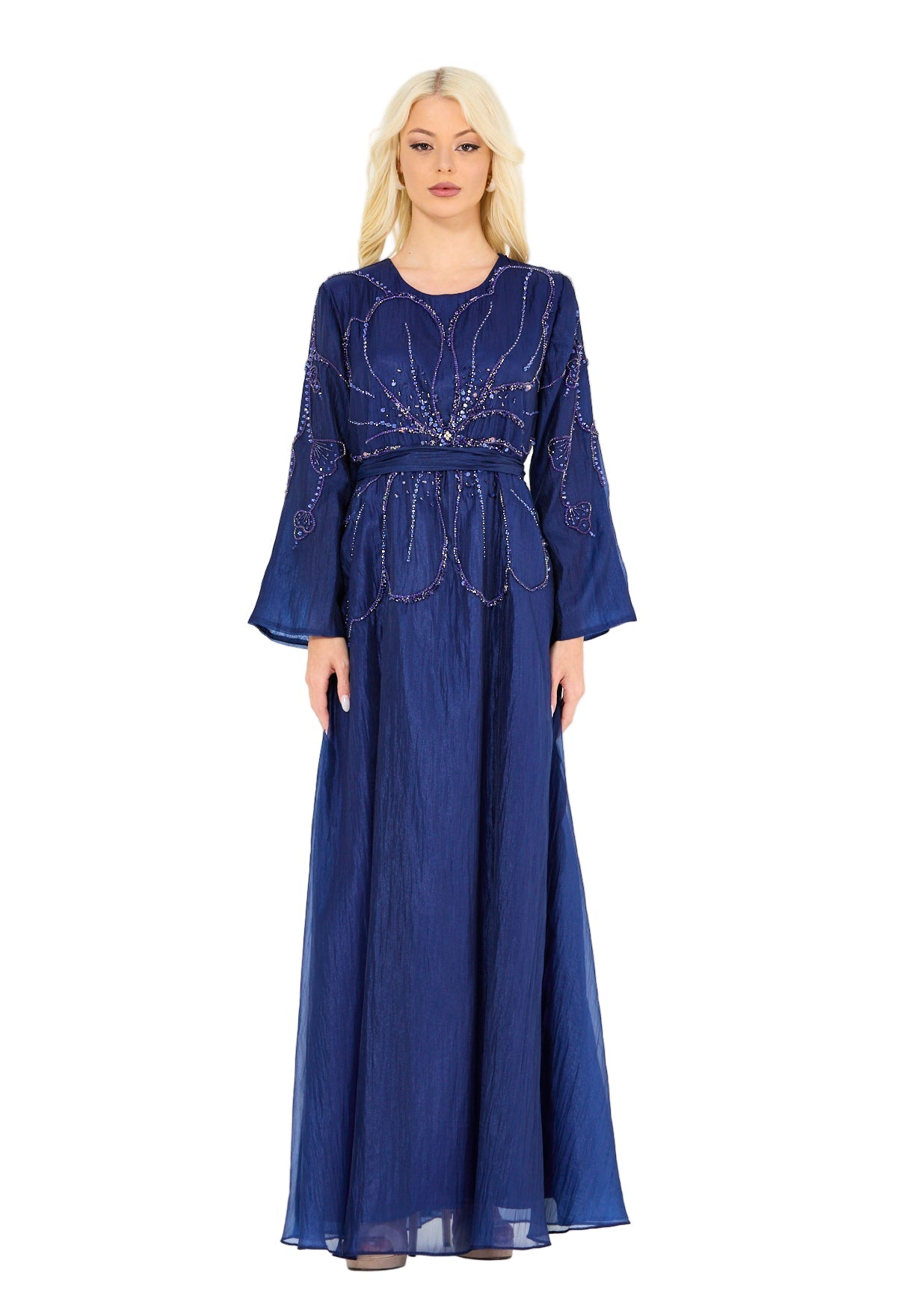 Abstract Pattern Embellished Flare Gown