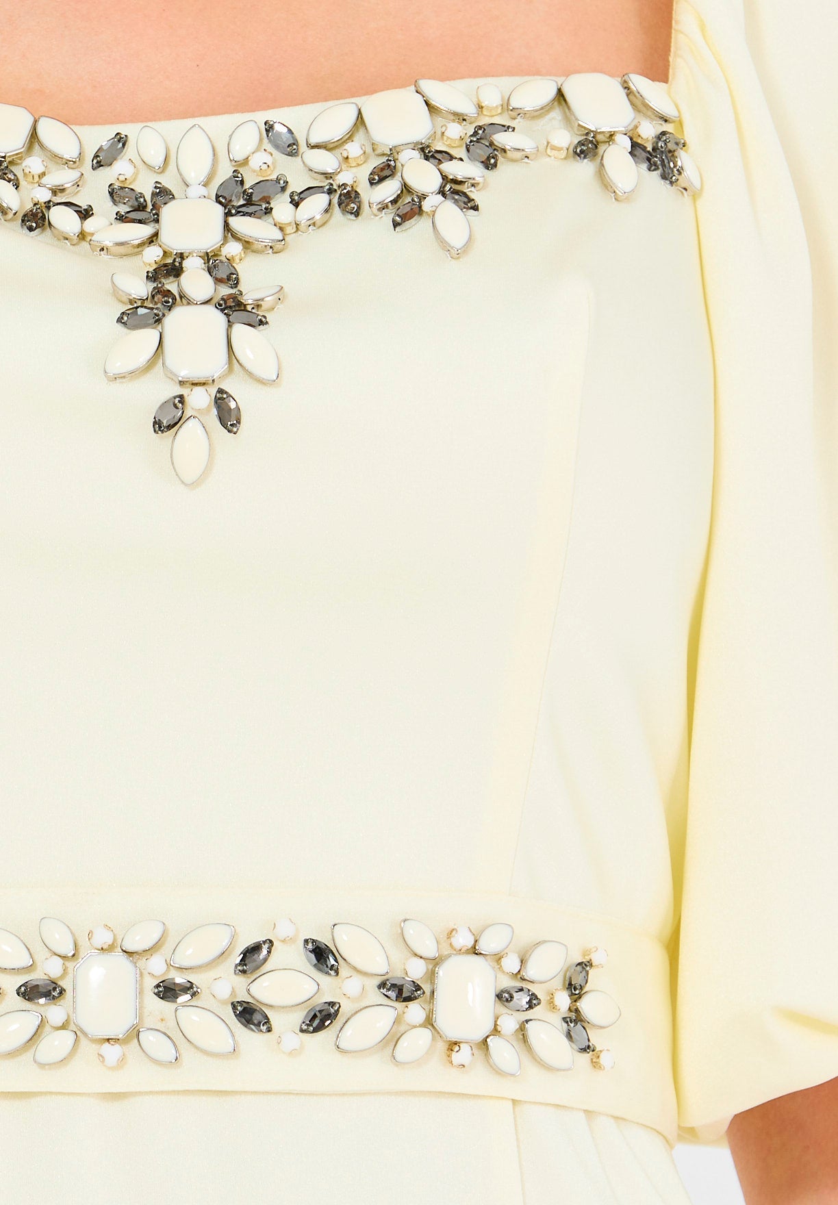 Ivory Embellished Puff Sleeves Gown