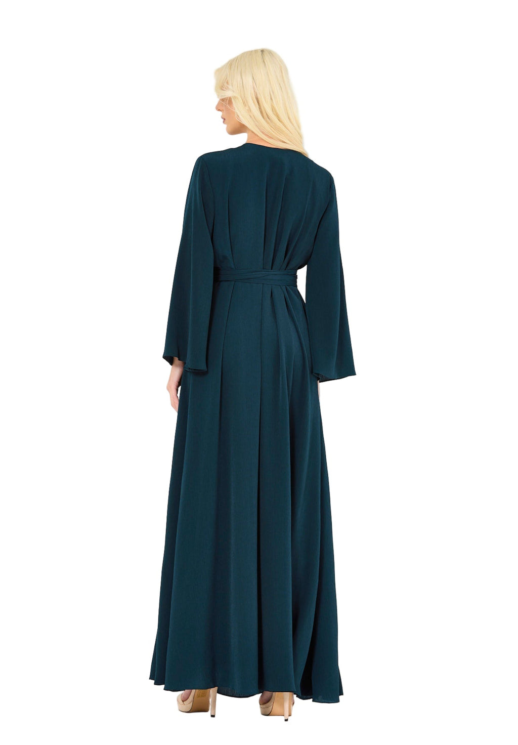 Abstract Floral Embellished Belted Gown