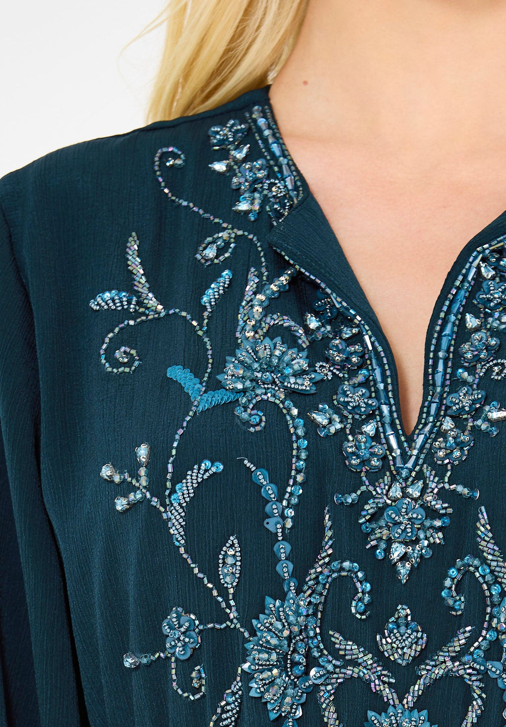 Abstract Floral Embellished Belted Gown