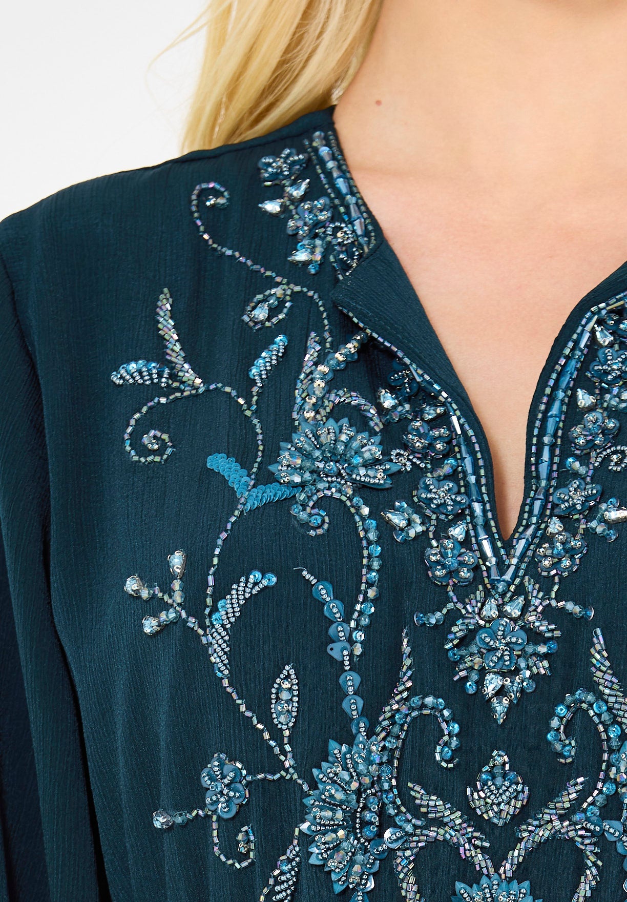 Abstract Floral Embellished Belted Gown