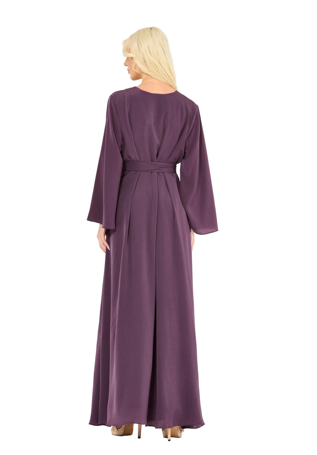 Abstract Floral Embellished Belted Gown