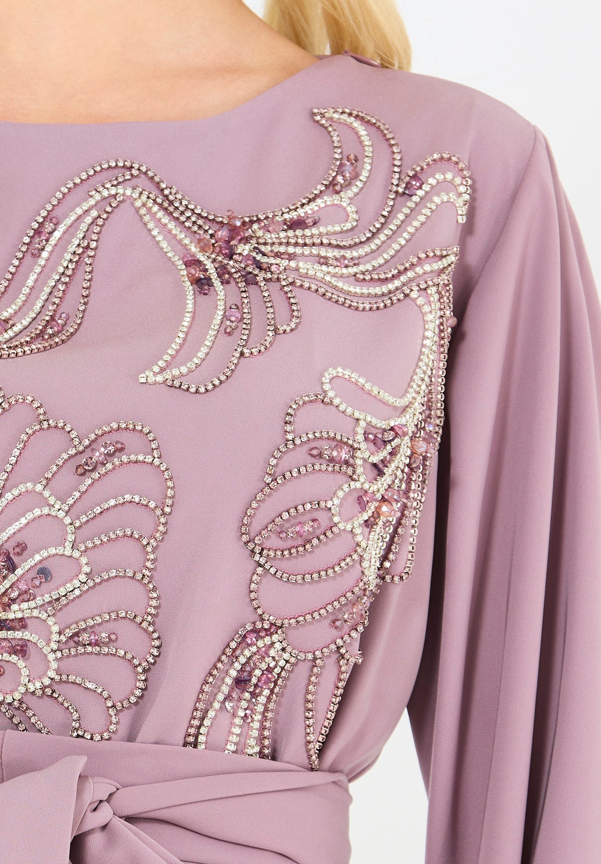 Sequin & Bead Embellished Floral Pattern Gown