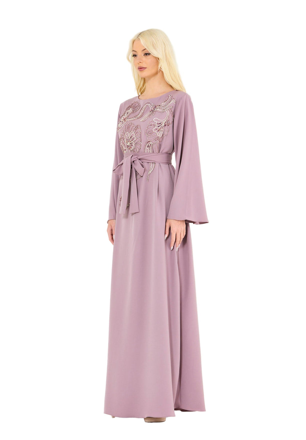 Sequin & Bead Embellished Floral Pattern Gown