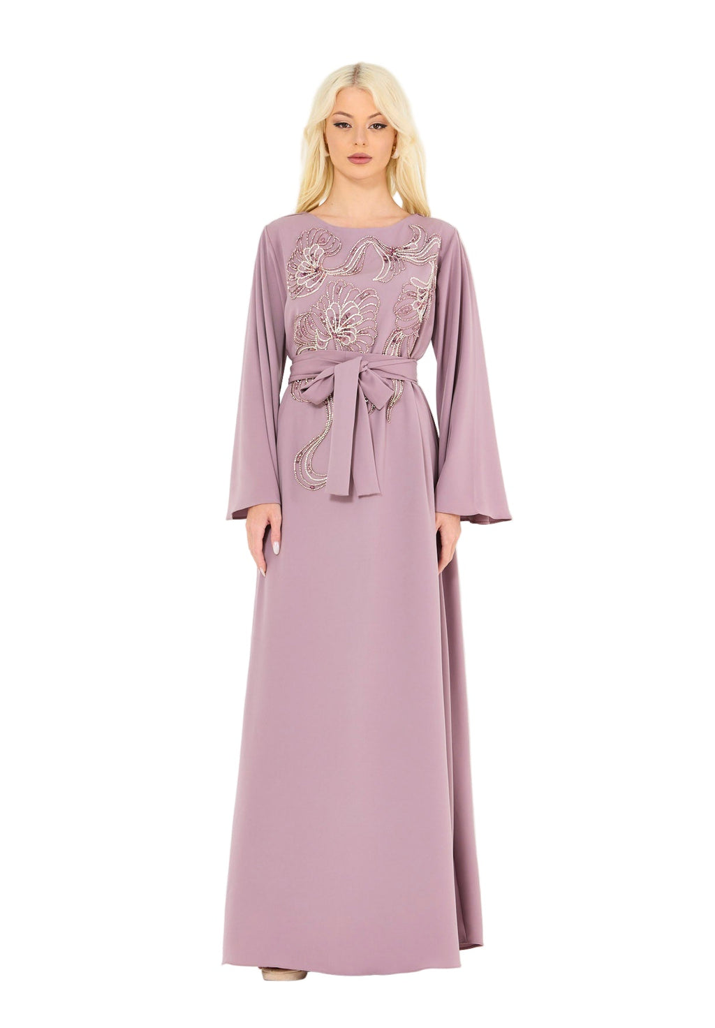 Sequin & Bead Embellished Floral Pattern Gown