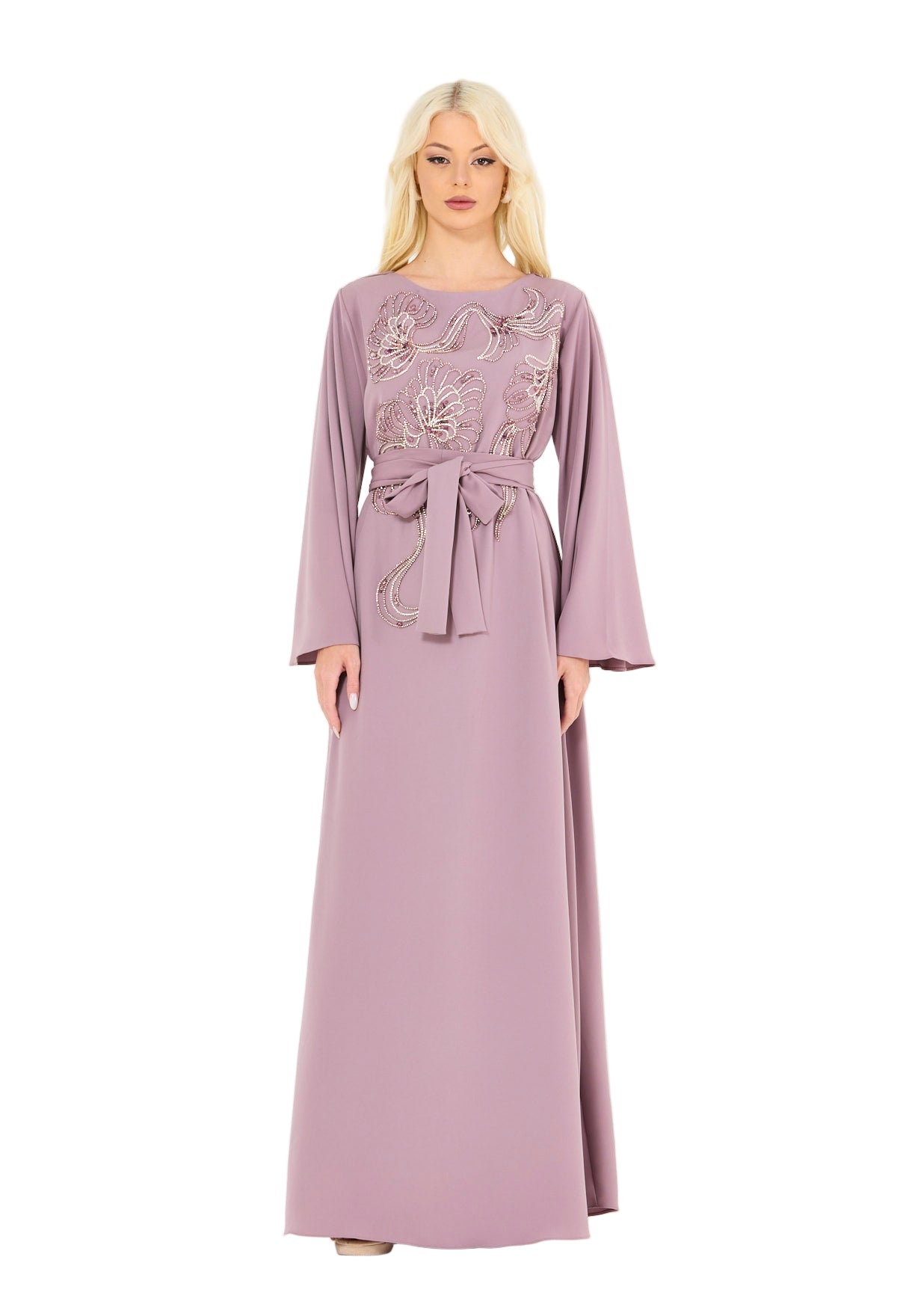 Sequin & Bead Embellished Floral Pattern Gown