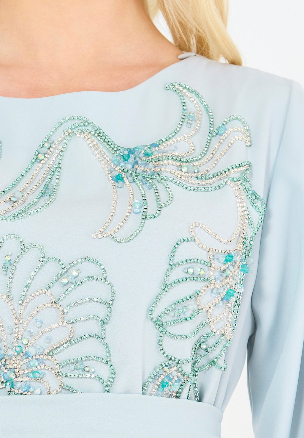 Sequin & Bead Embellished Floral Pattern Gown