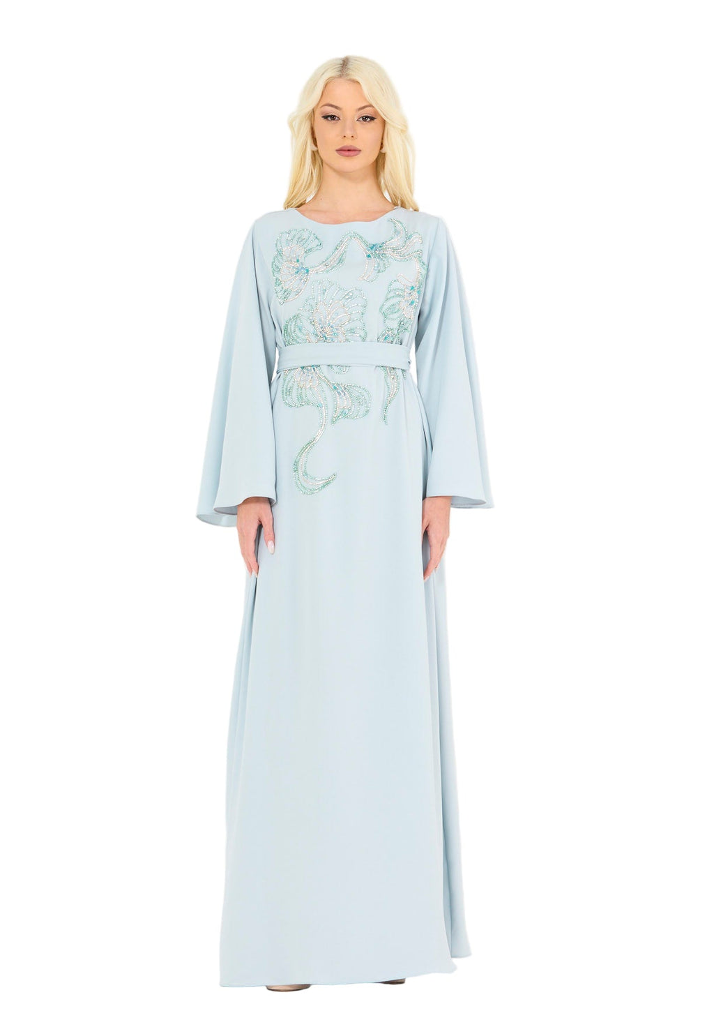 Sequin & Bead Embellished Floral Pattern Gown