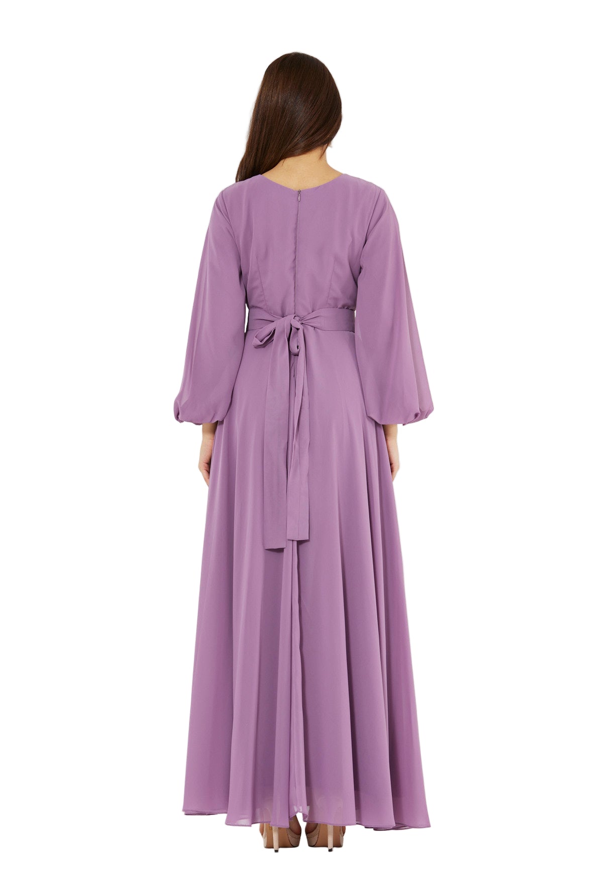 Floral Vines Embroidered Chiffon Gown