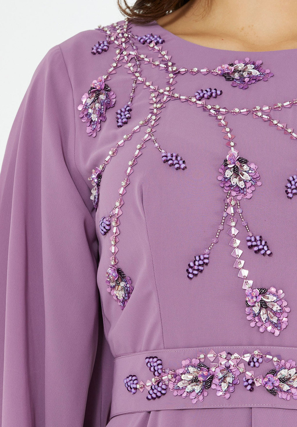 Floral Vines Embroidered Chiffon Gown