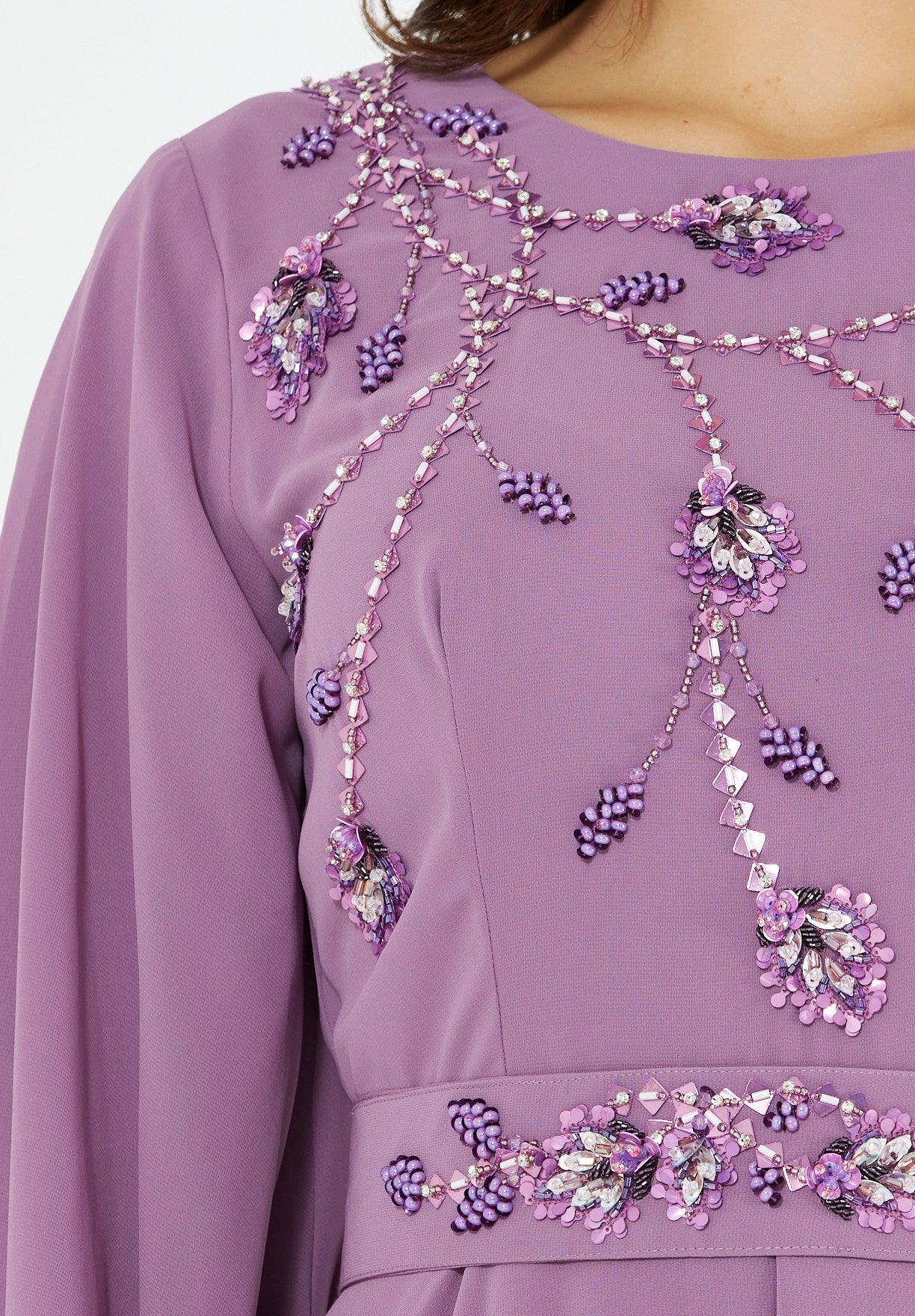 Floral Vines Embroidered Chiffon Gown