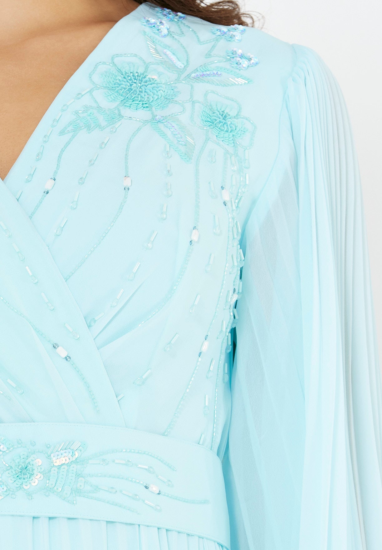 Pleated Bead Embellished Flowy Dress
