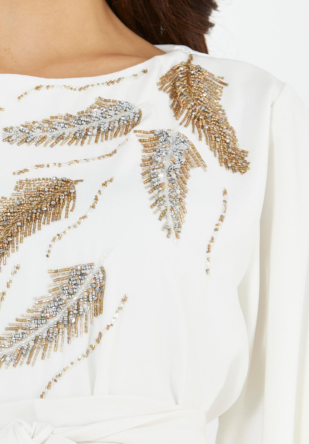 Winged Cape Gown with Sequin Embroidery