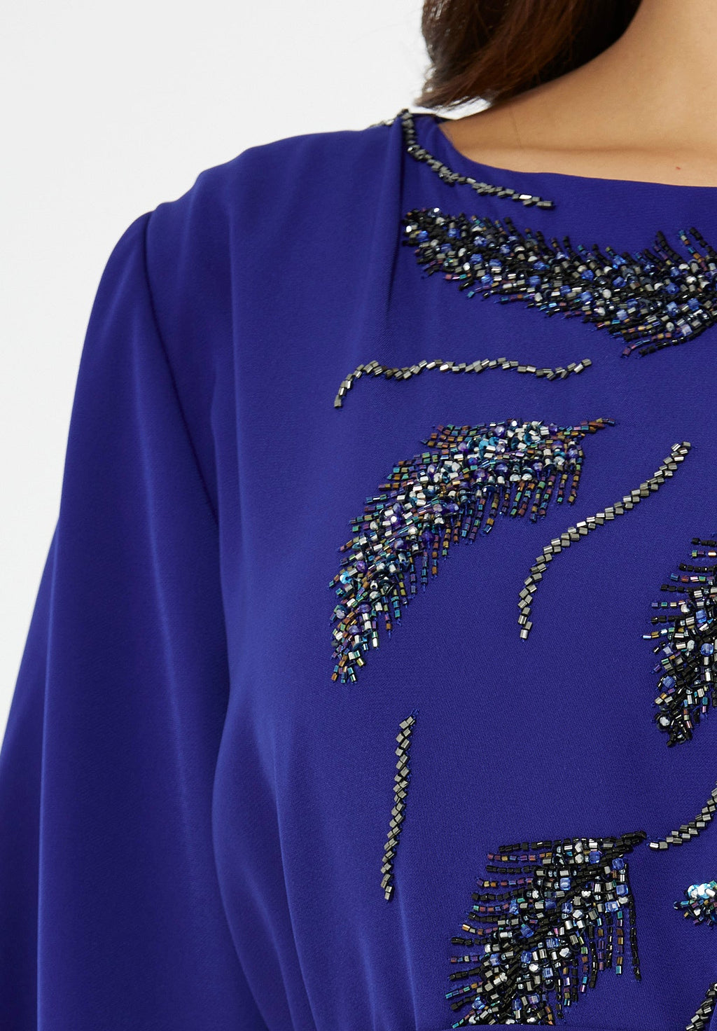 Winged Cape Gown with Sequin Embroidery