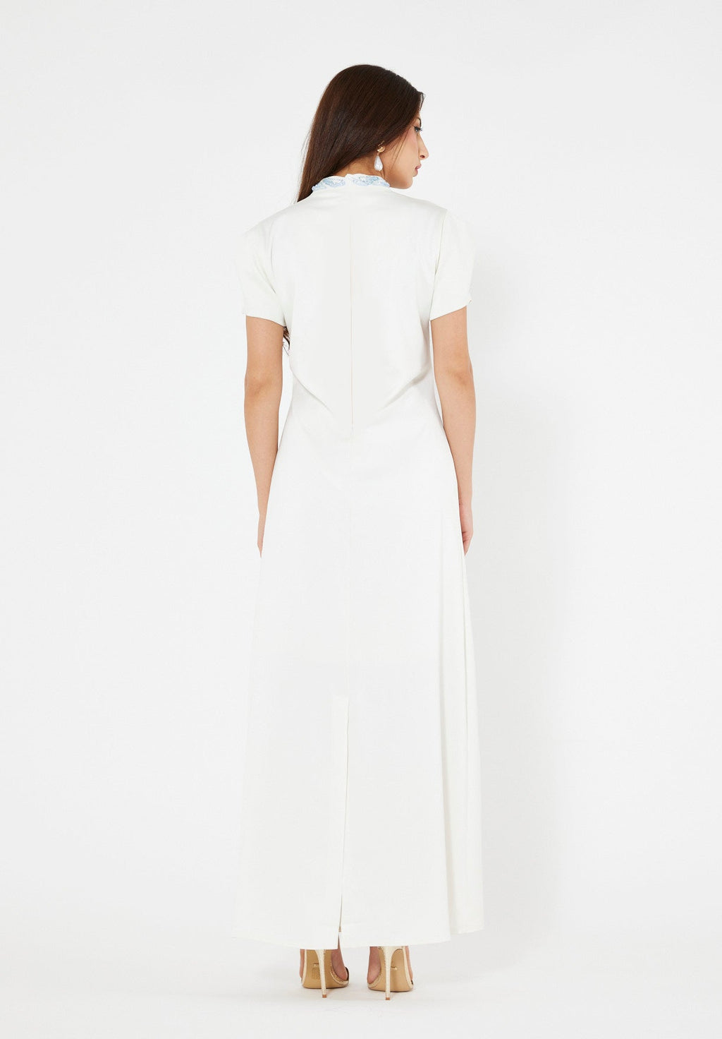 Floral Motif Embellished Satin Dress