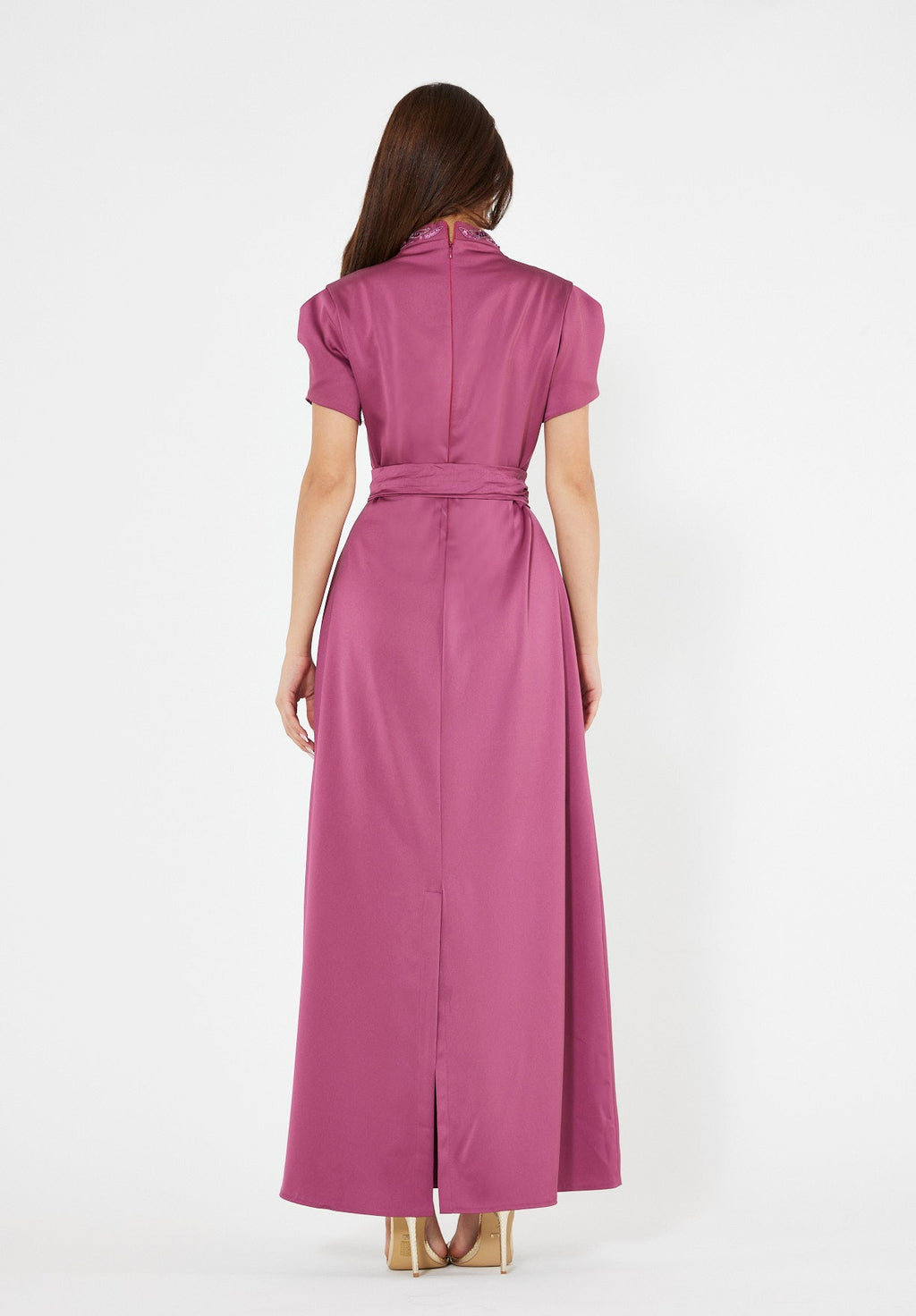 Floral Motif Embellished Satin Dress