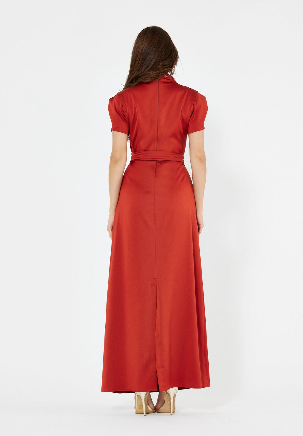 Floral Motif Embellished Satin Dress