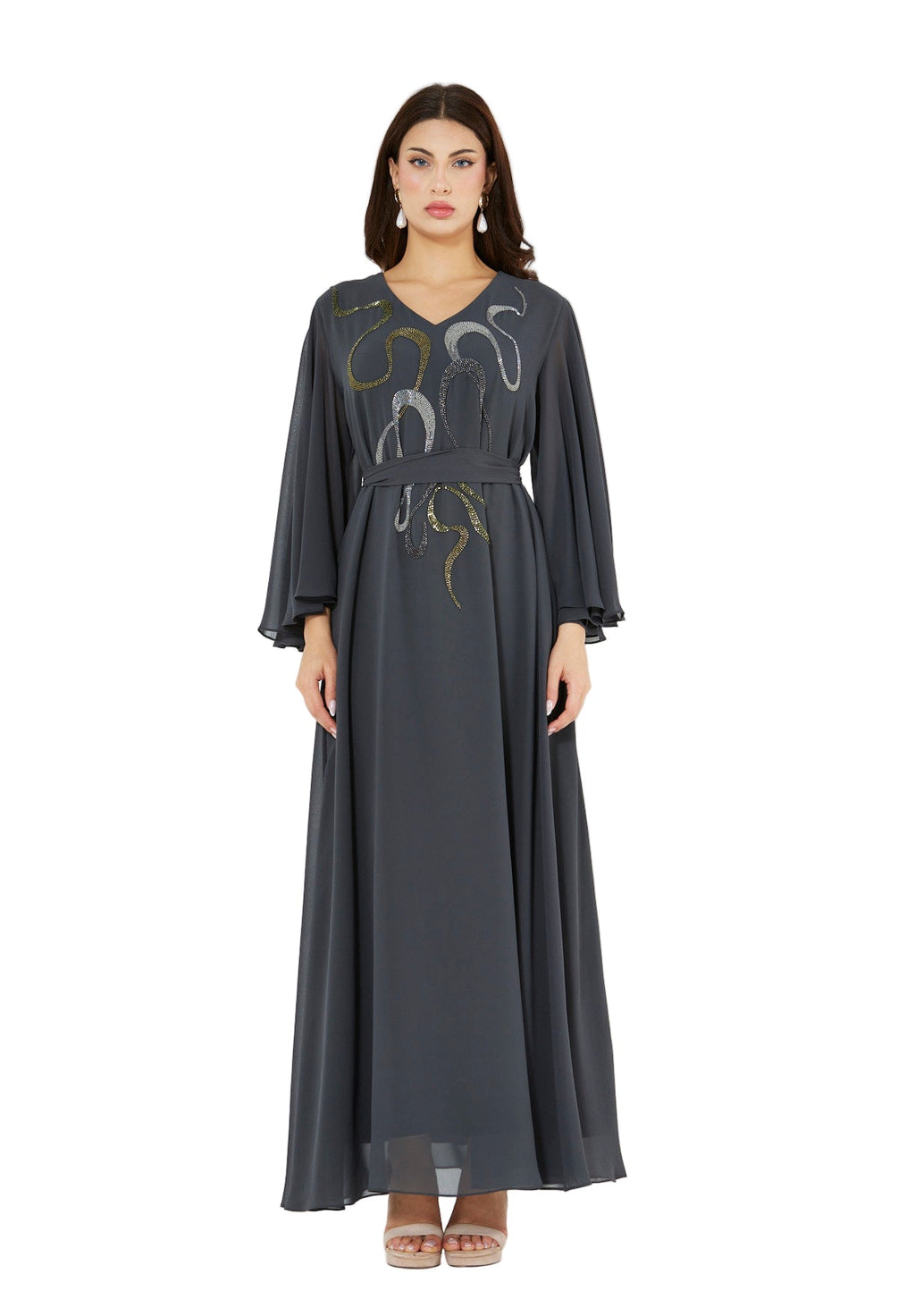 Abstract Swirls Metallic Embroidered Dress